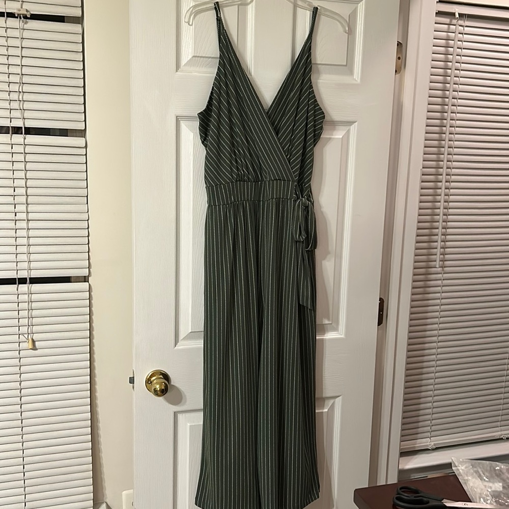 Green Stripe Mock Wrap Jumpsuit